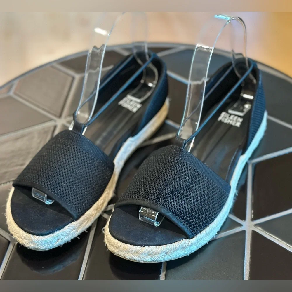 Eileen Fisher Black Mews Espadrille Sandals, New Without Box, Size 6 1/2